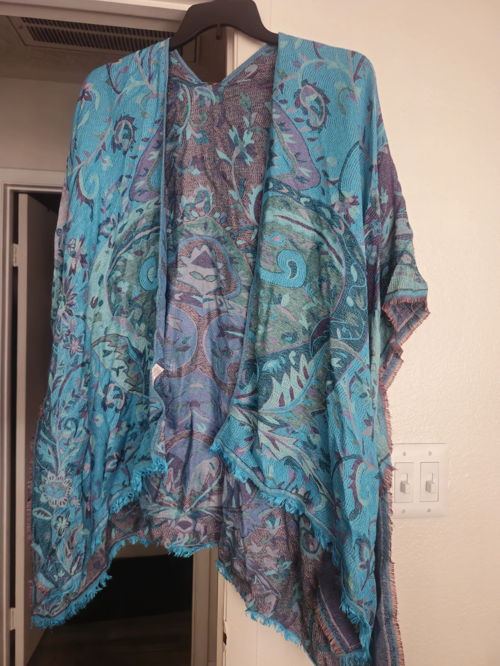 Turquoise Paisley Open Front Shawl Cardigan